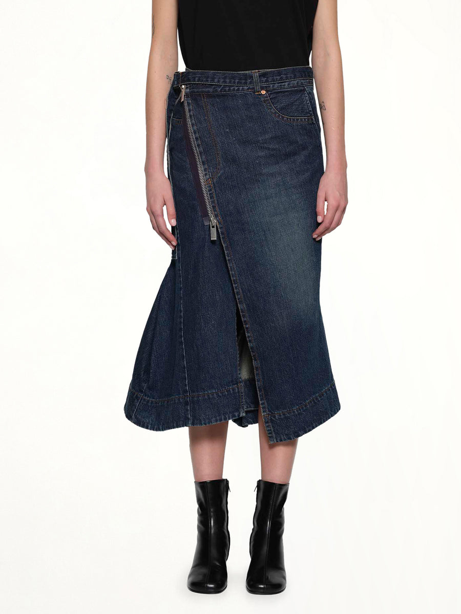 Side Zip Denim Skirt in Blue