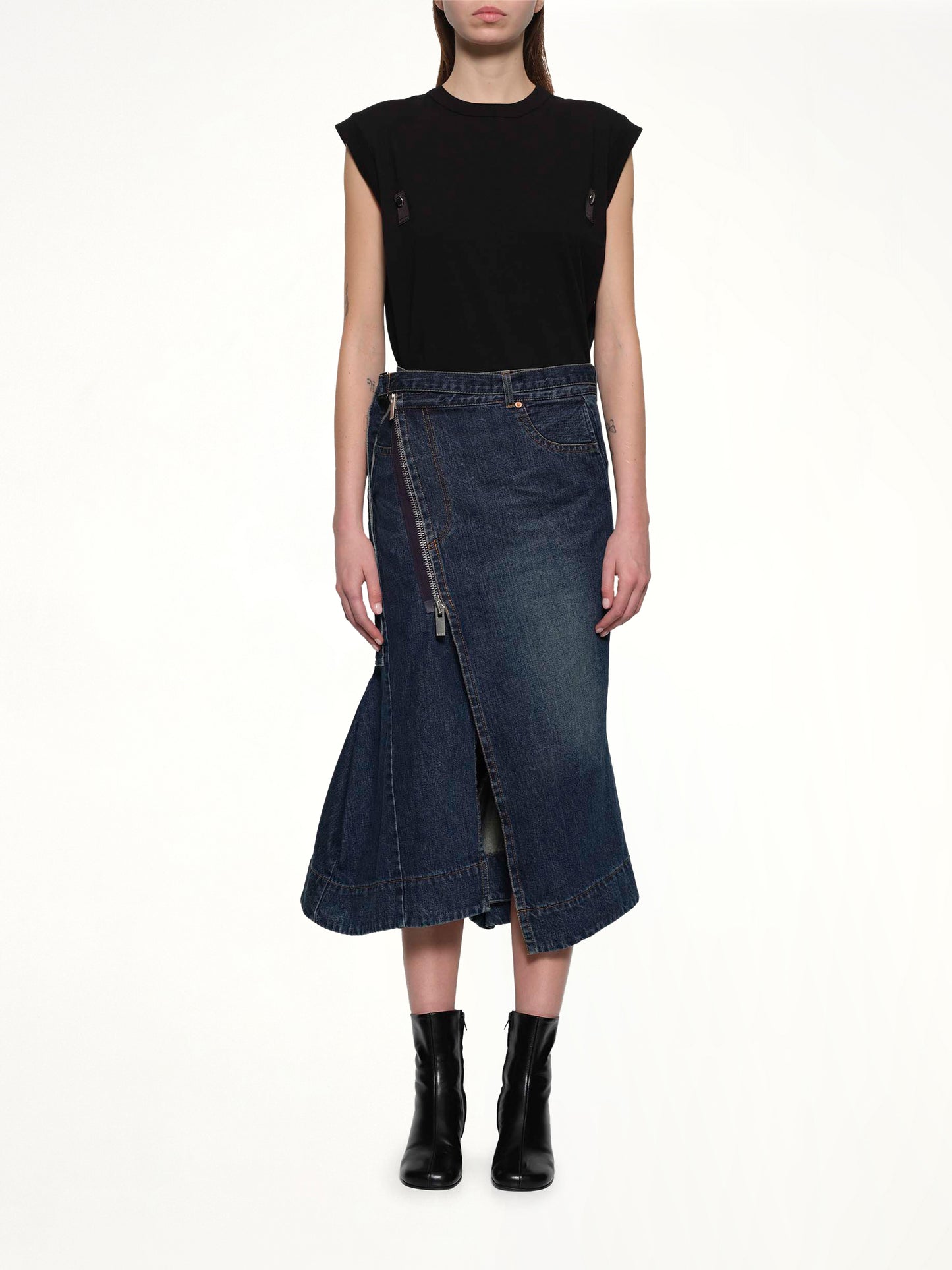 Side Zip Denim Skirt in Blue