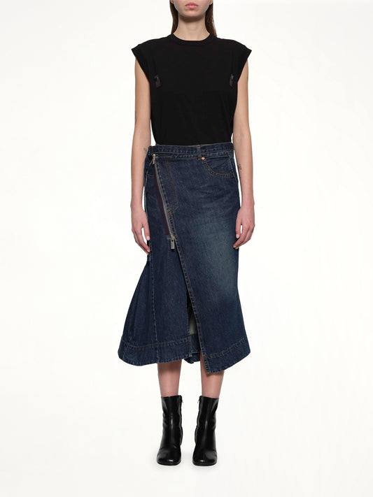 Side Zip Denim Skirt in Blue