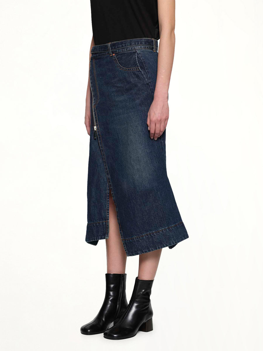 Side Zip Denim Skirt in Blue