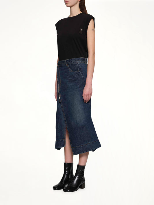 Side Zip Denim Skirt in Blue