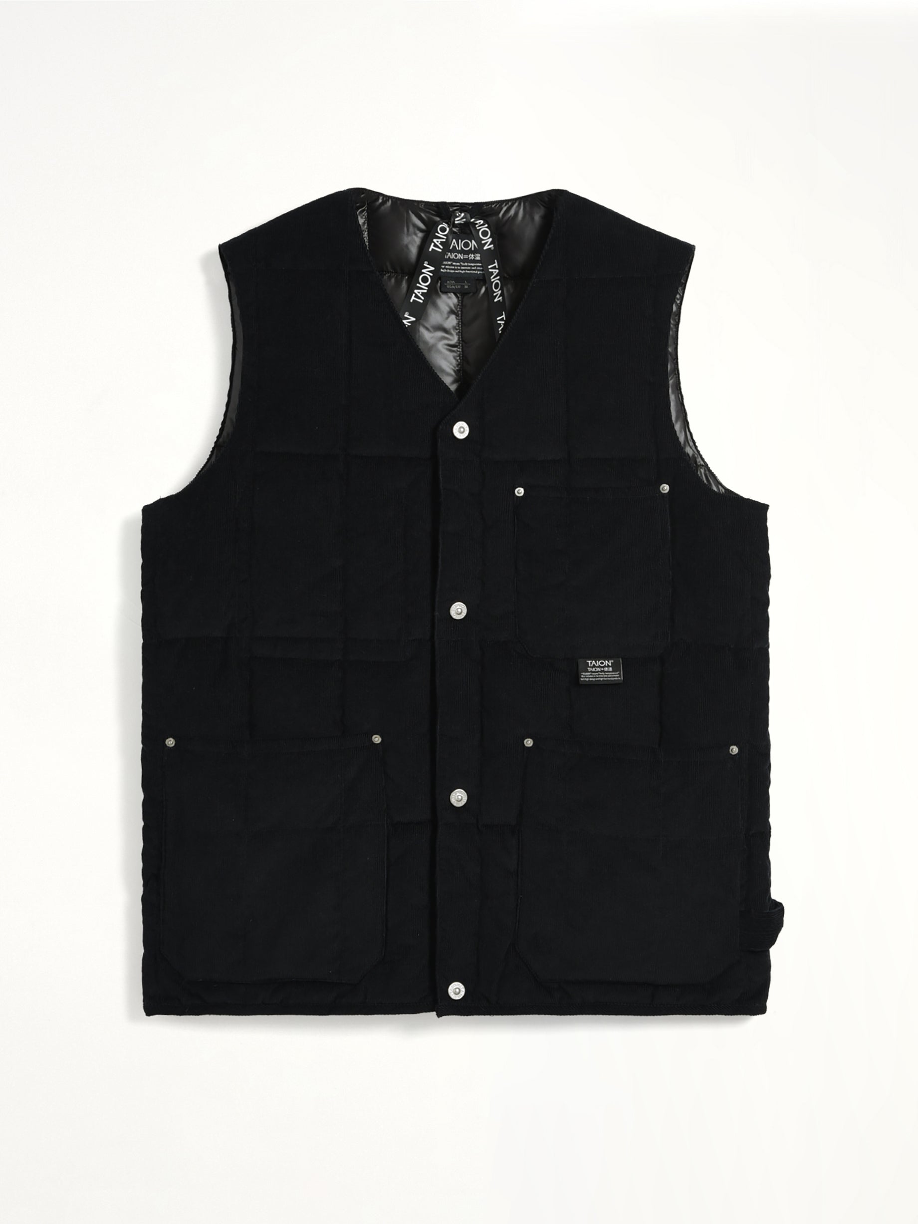 TAION Work V Neck Button Down Vest in Black Product Photo from MARAIS