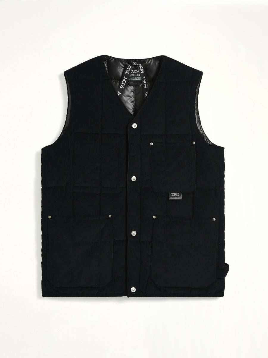 Work V Neck Button Down Vest in Black