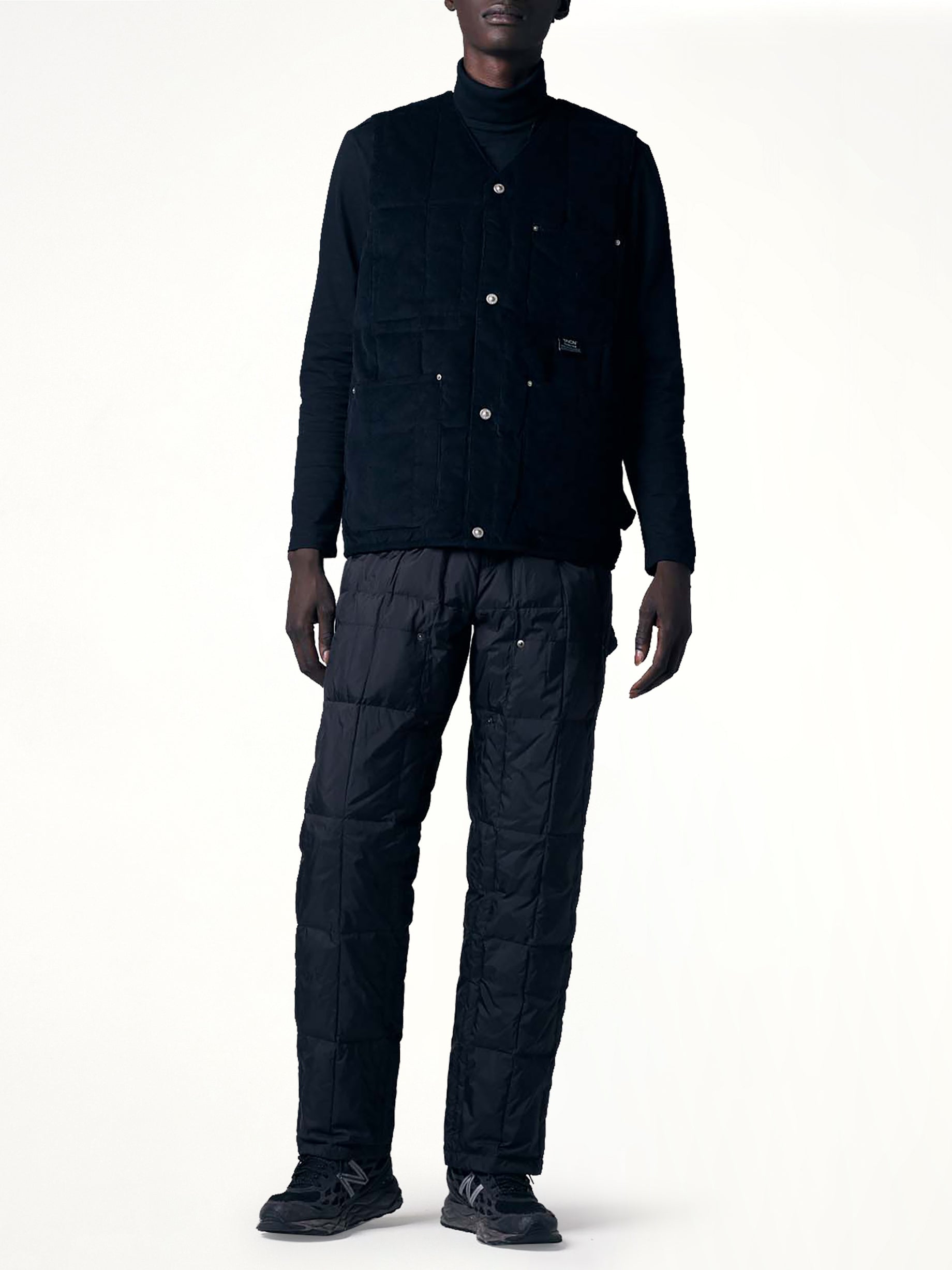 TAION Work V Neck Button Down Vest in Black Full Reference from MARAIS