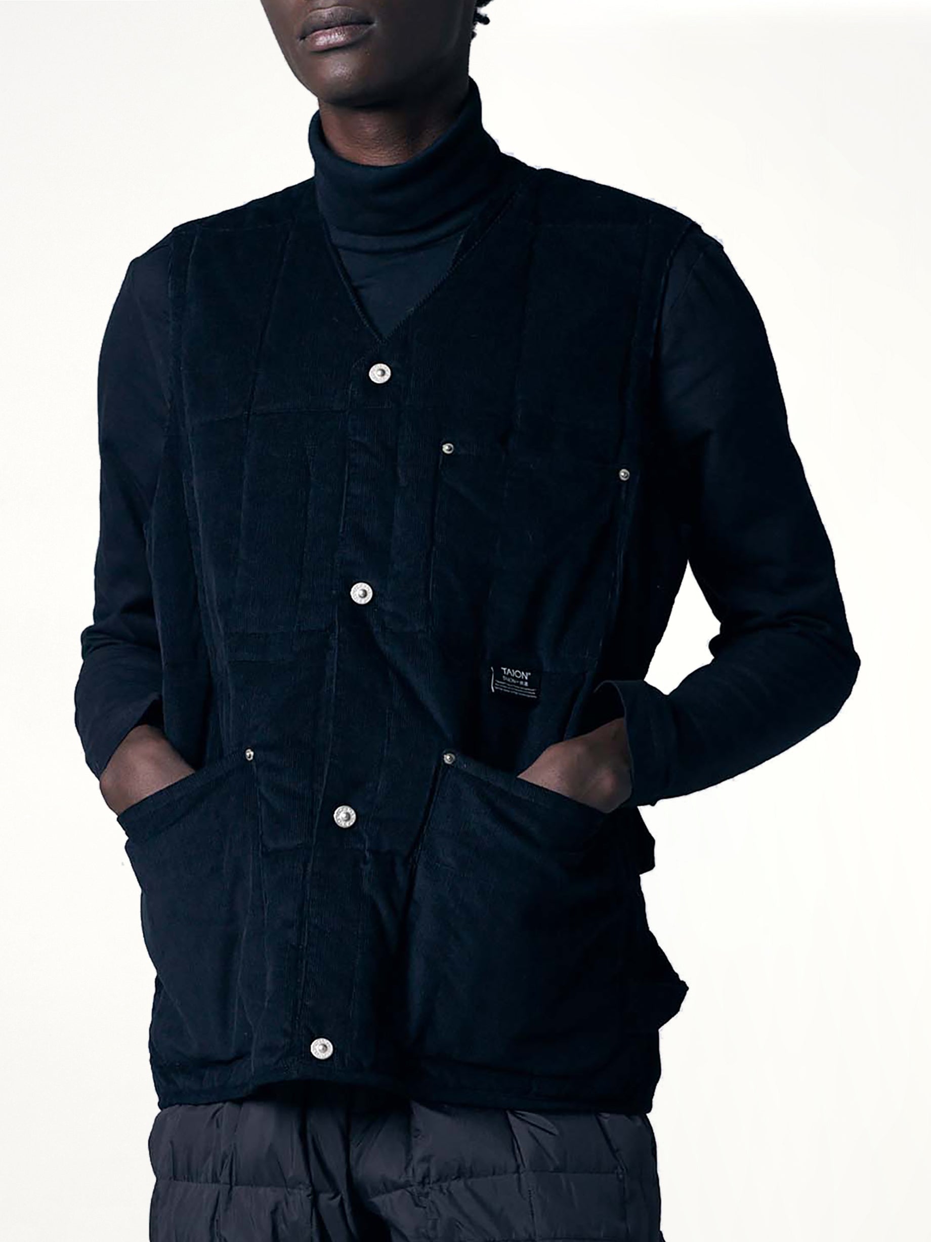 Work V Neck Button Down Vest in Black