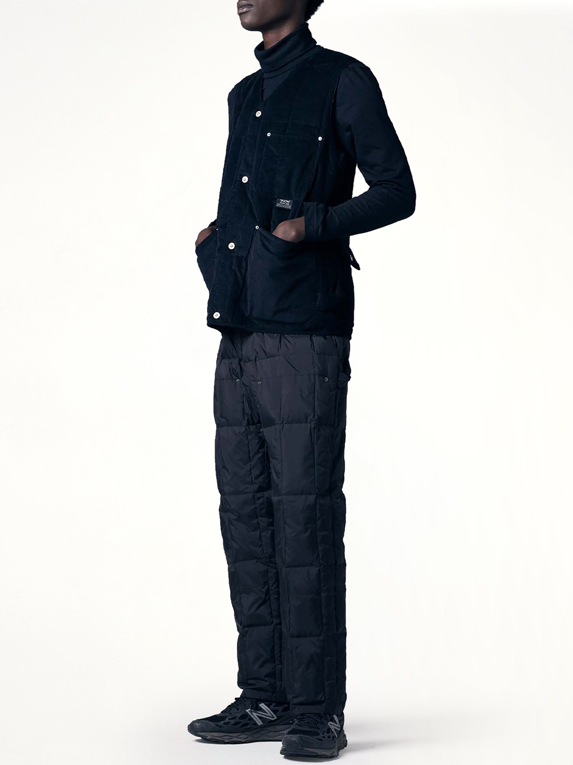 TAION Work V Neck Button Down Vest in Black Back View from MARAIS