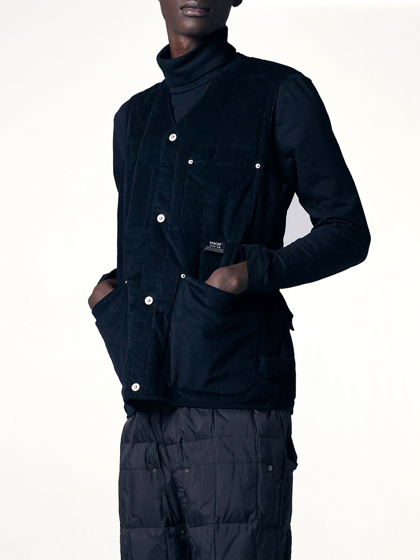 Work V Neck Button Down Vest in Black