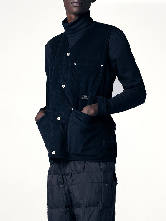 Work V Neck Button Down Vest in Black