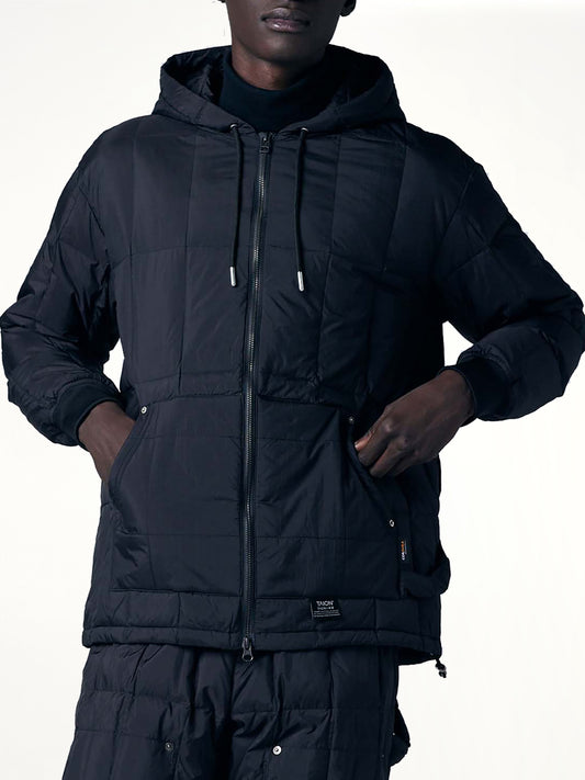 Work Zip Hood Down Jacket in Black