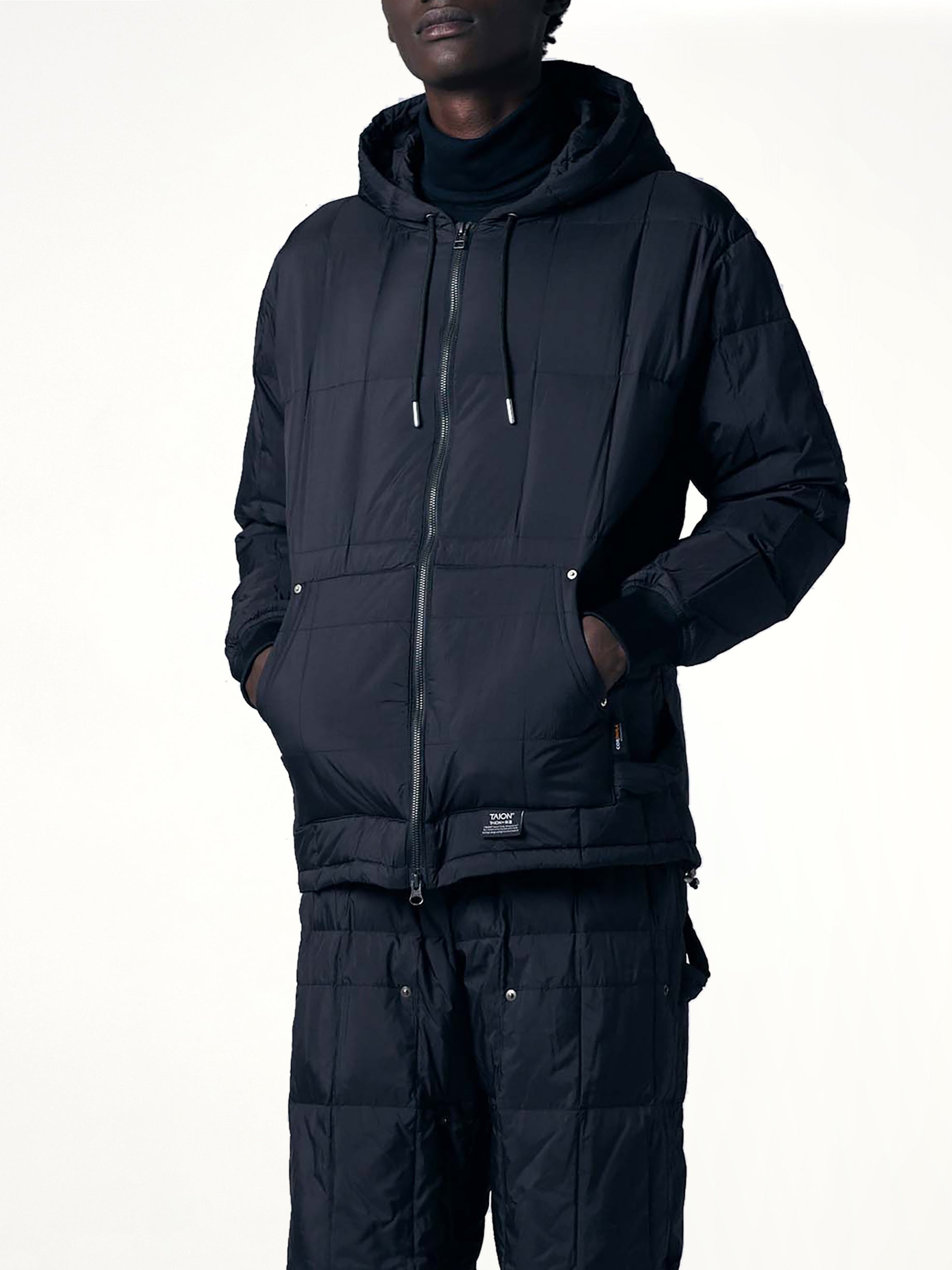 Work Zip Hood Down Jacket in Black