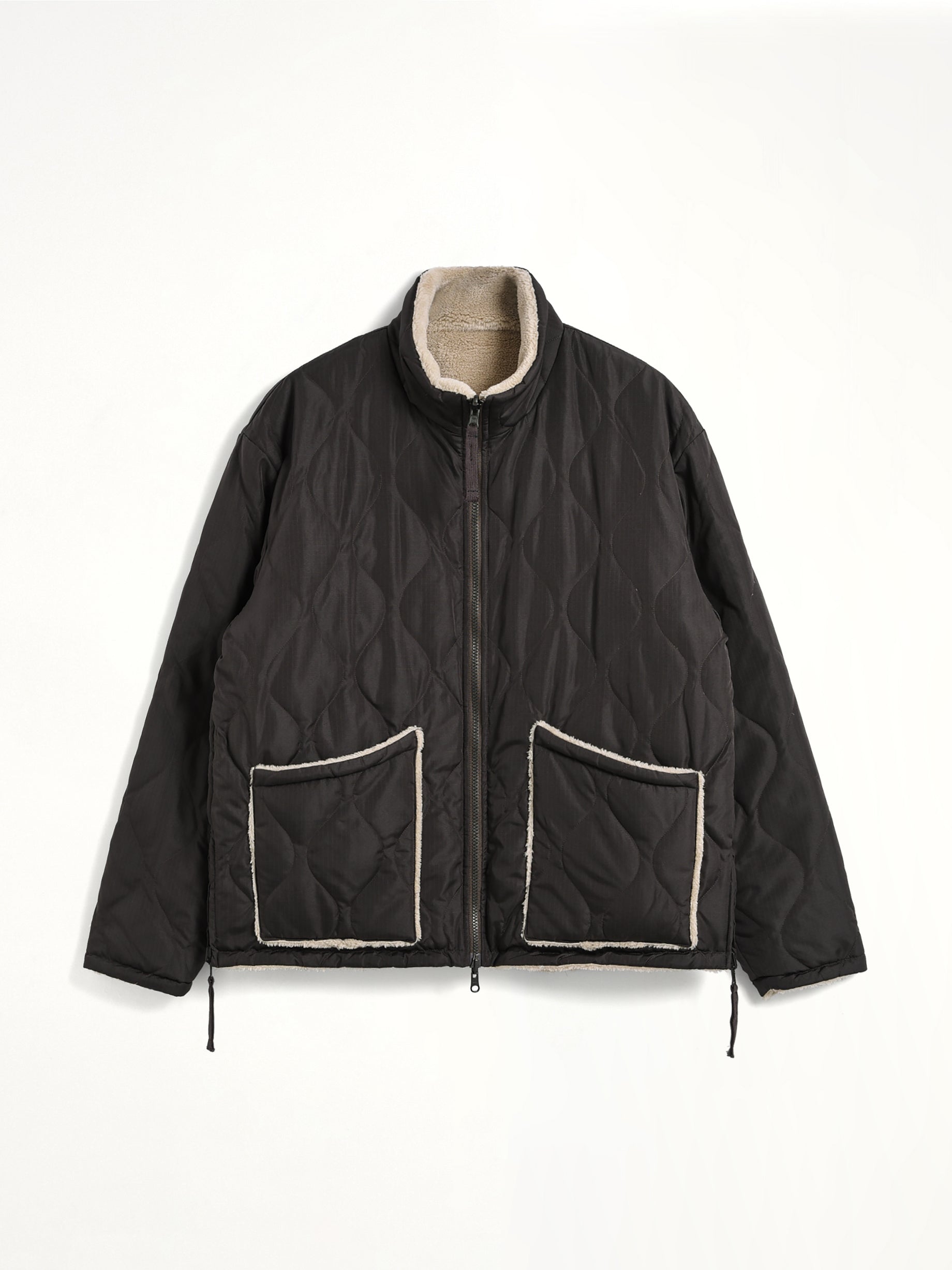TAION Military Reversible Down Boa Jacket in Dark Chocolate Product Photo from MARAIS