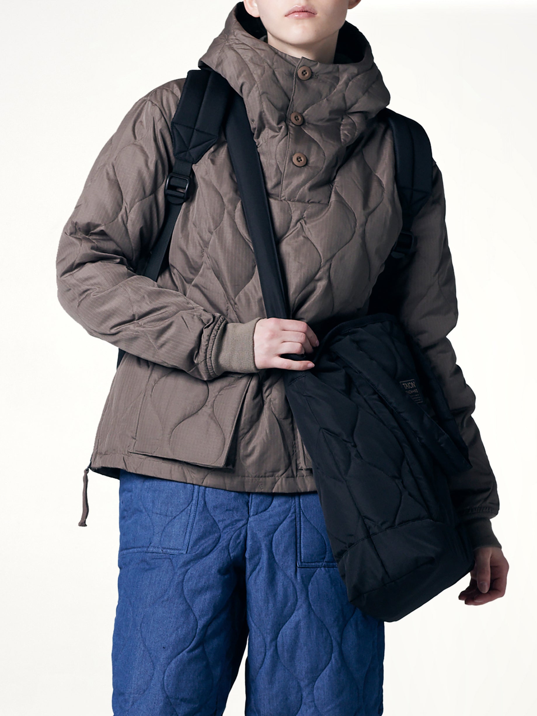 TAION Military Zip Tote Down Bag M in Black Detail Shot from MARAIS