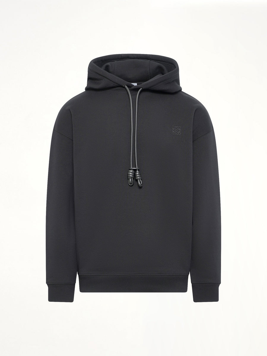 Leather Tassle Hoodie in Black