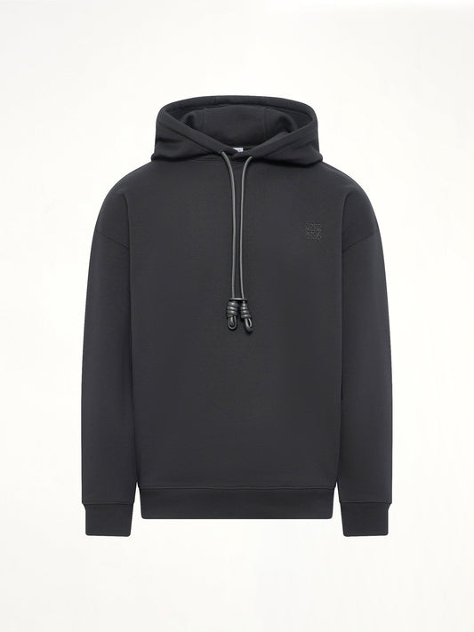 Leather Tassle Hoodie in Black