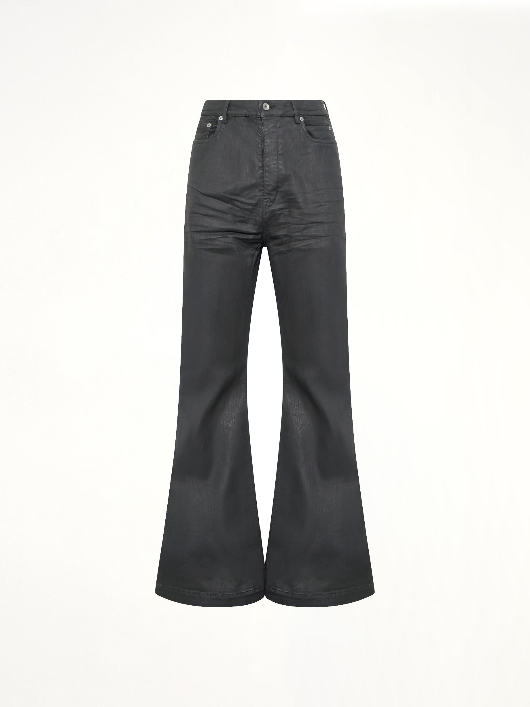 RICK OWENS DRKSHDW Bolan Bootcut Jeans in Black Front View from MARAIS