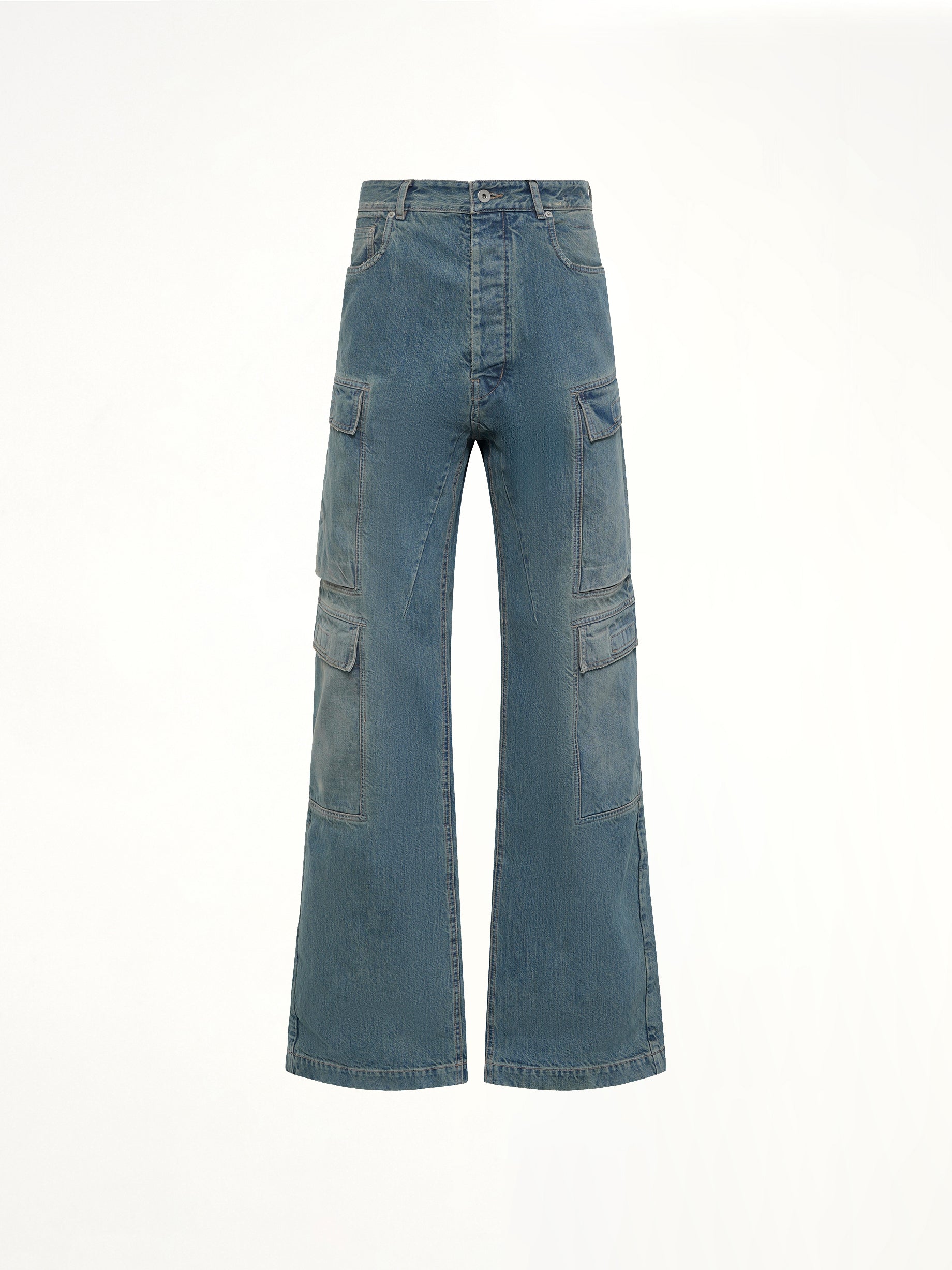 RICK OWENS DRKSHDW Double Cargo Jeans in Washed Indigo Product Photo from MARAIS