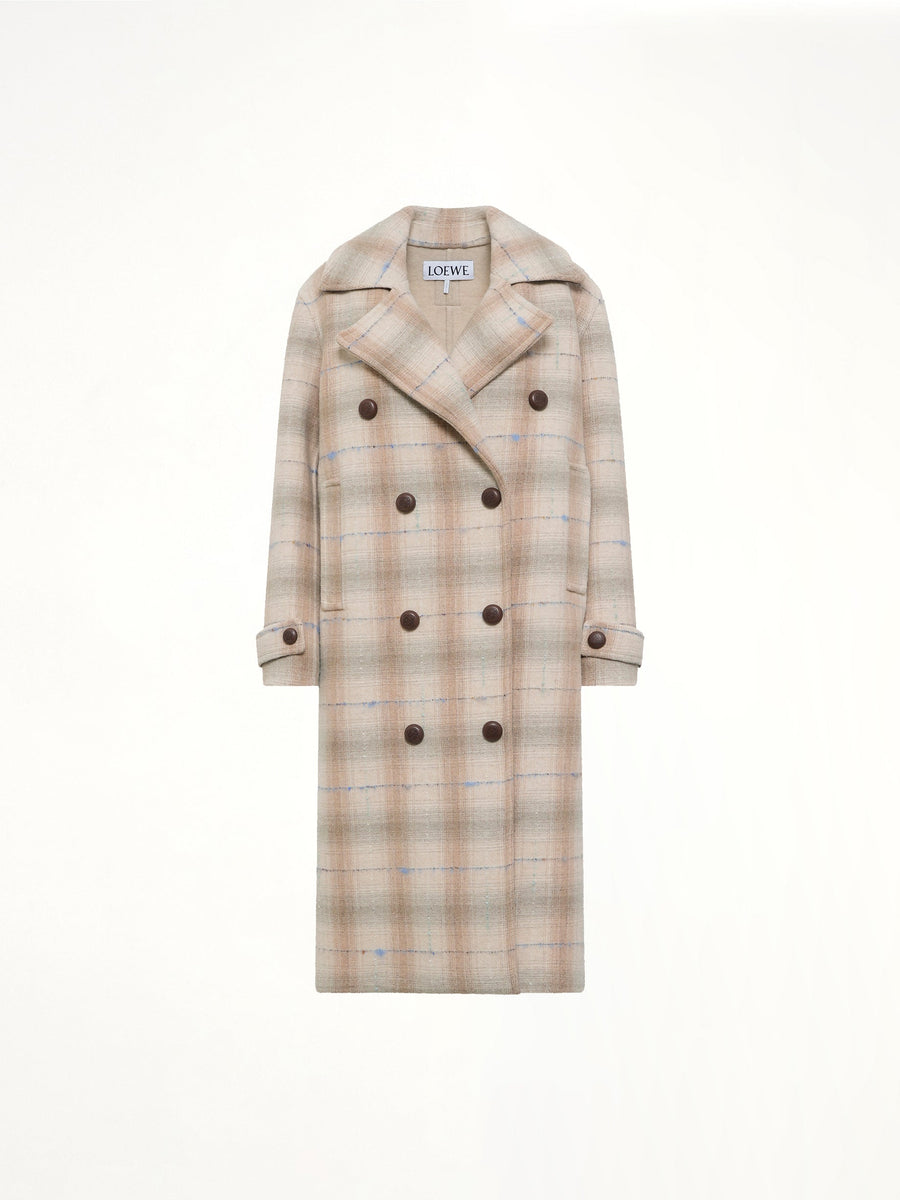 Wool Check Coat in Beige