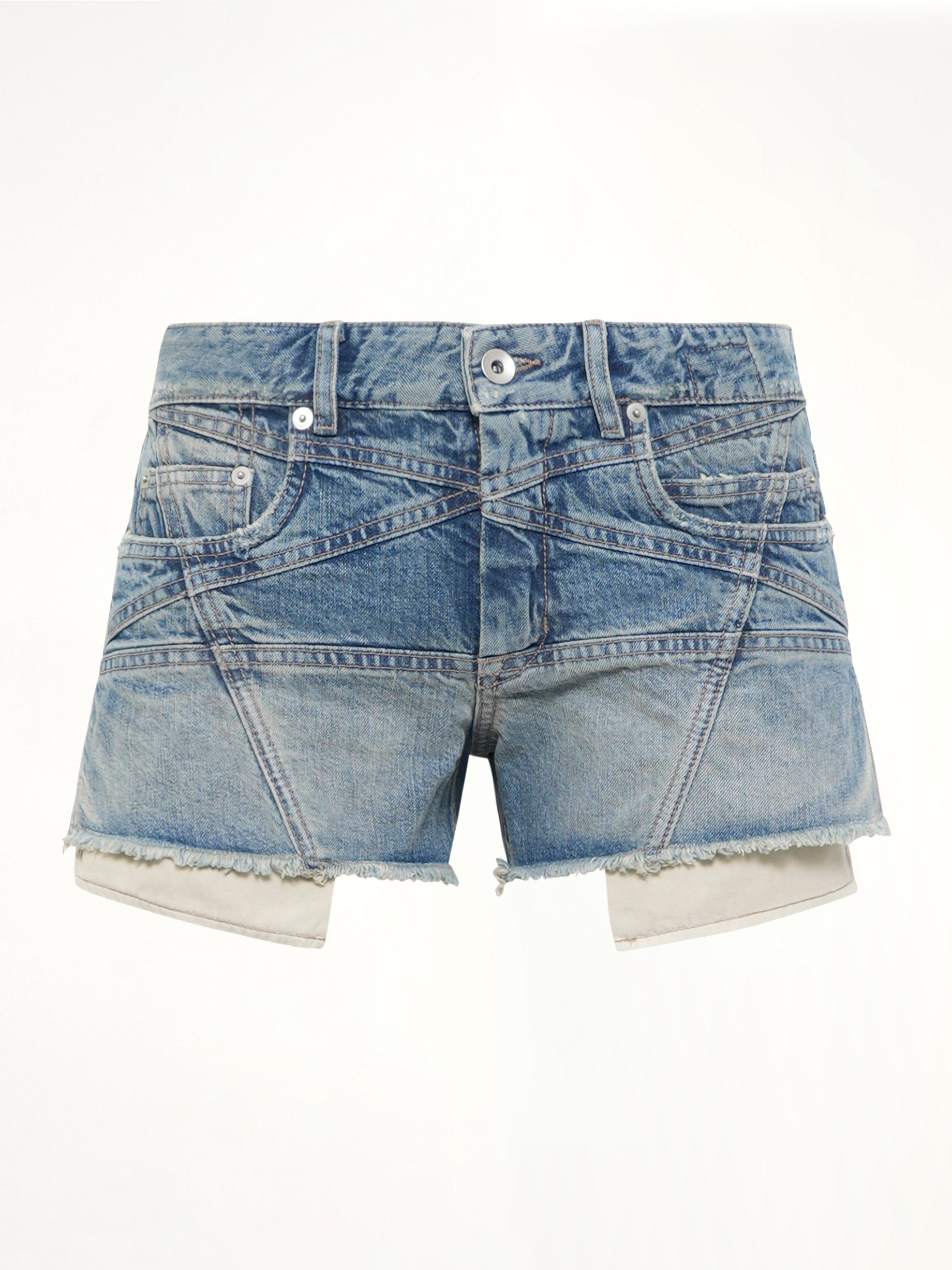 RICK OWENS DRKSHDW Lana Cut Offs in Washed Indigo Product Photo from MARAIS