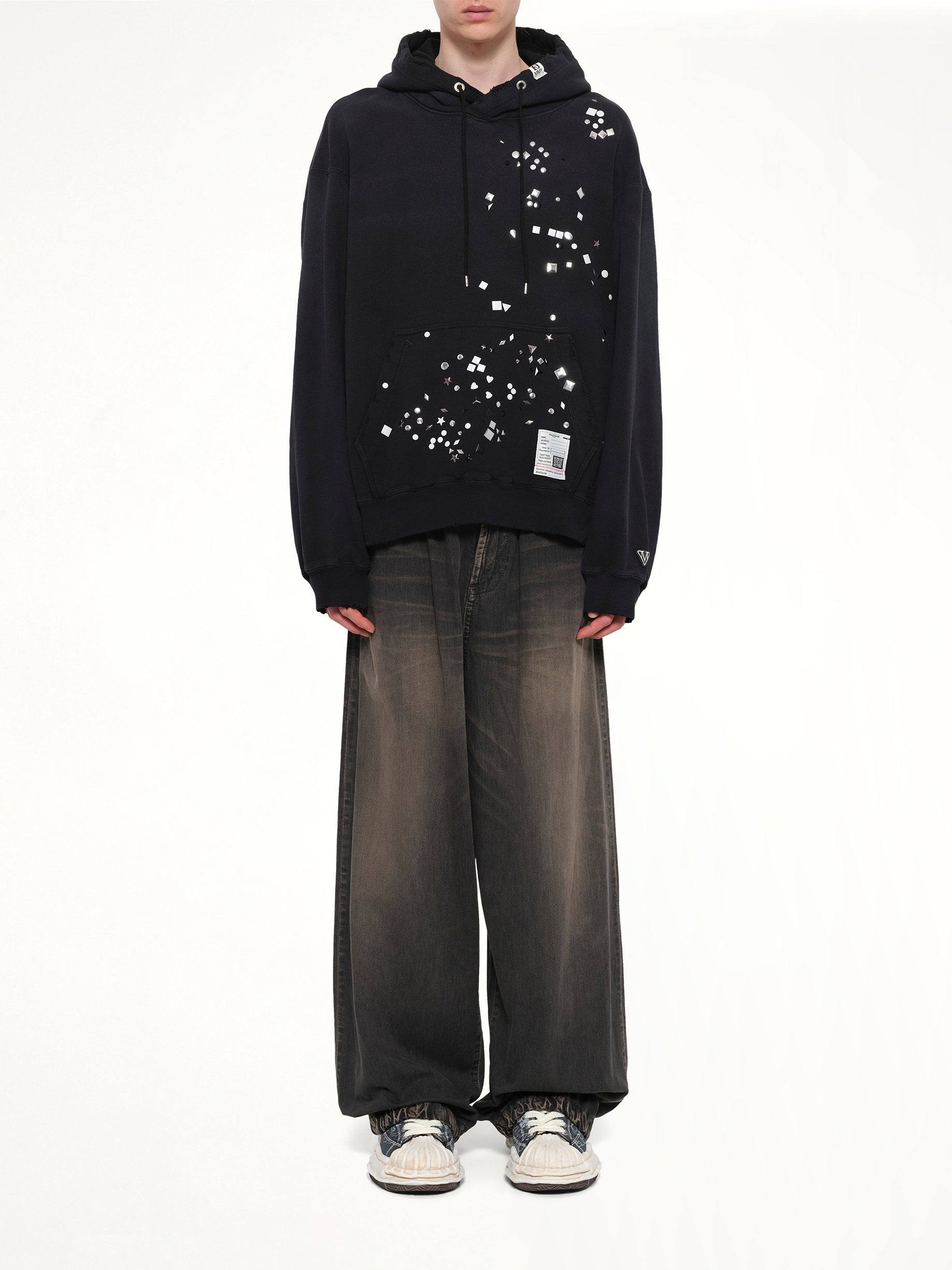 MAISON MIHARA YASUHIRO Embellished Hoodie in Black Model View from MARAIS