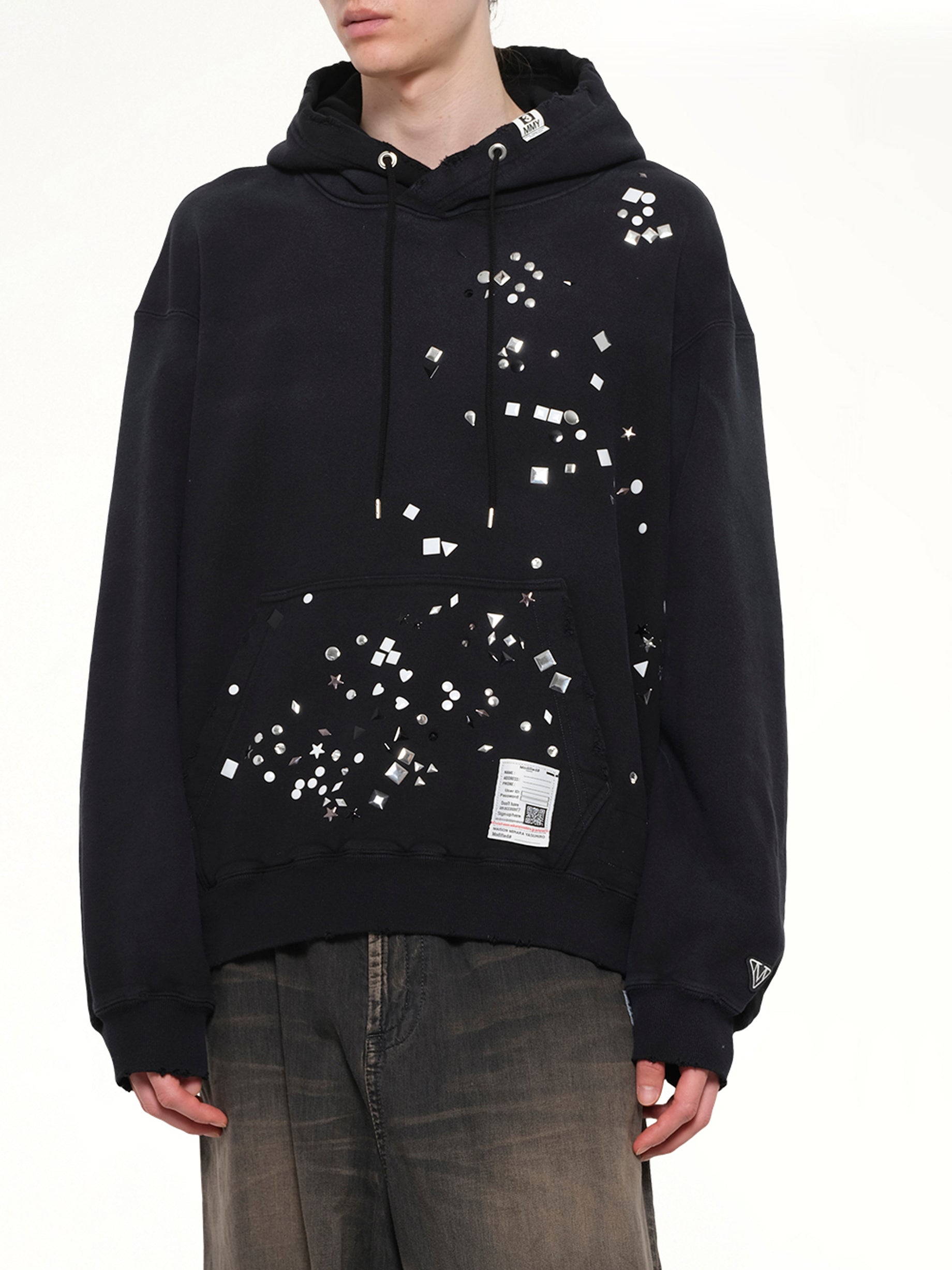 MAISON MIHARA YASUHIRO Embellished Hoodie in Black Detail Shot from MARAIS