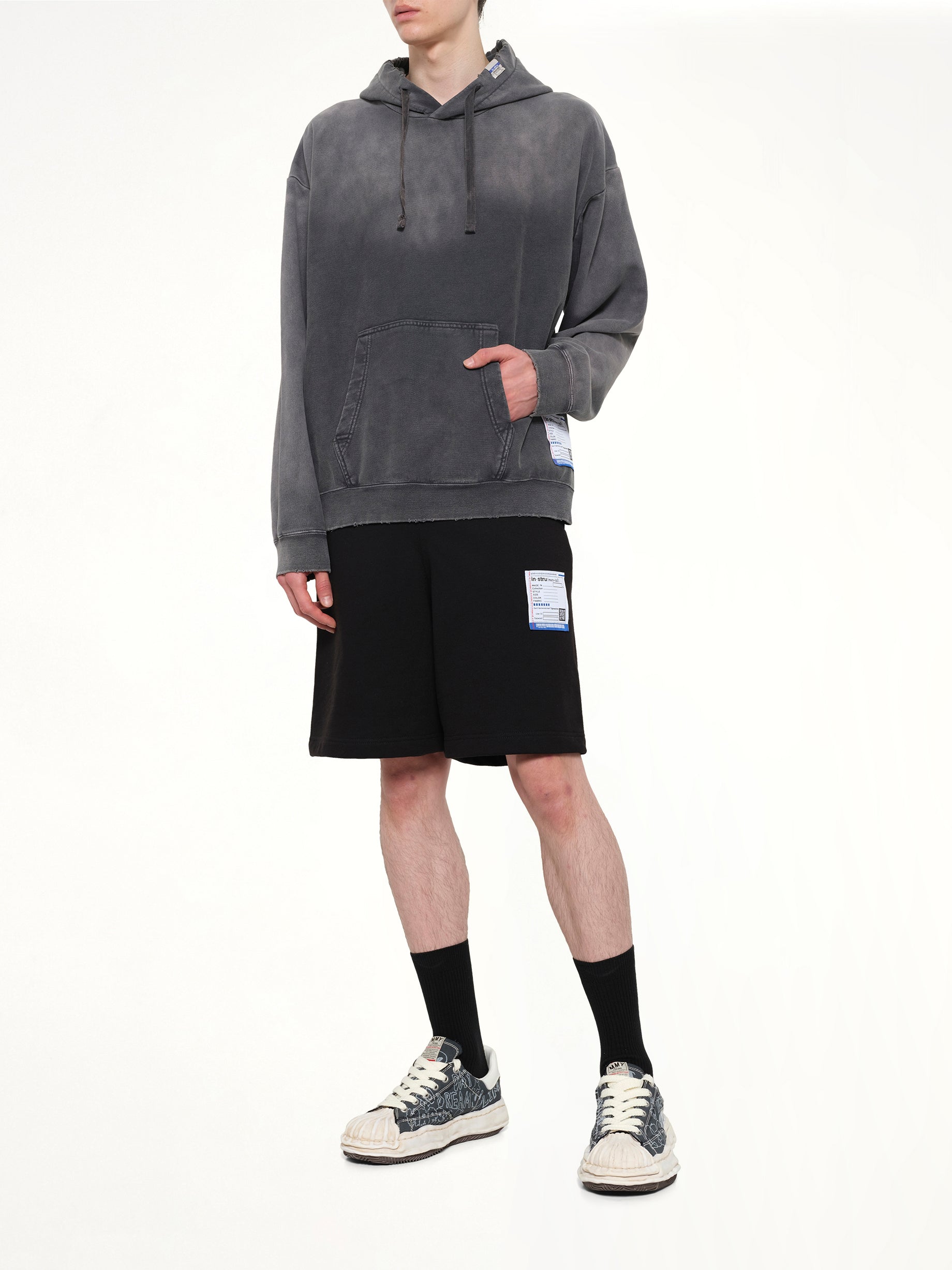 MAISON MIHARA YASUHIRO Instrumental French Terry Distressed Hoodie in Black Full Reference from MARAIS