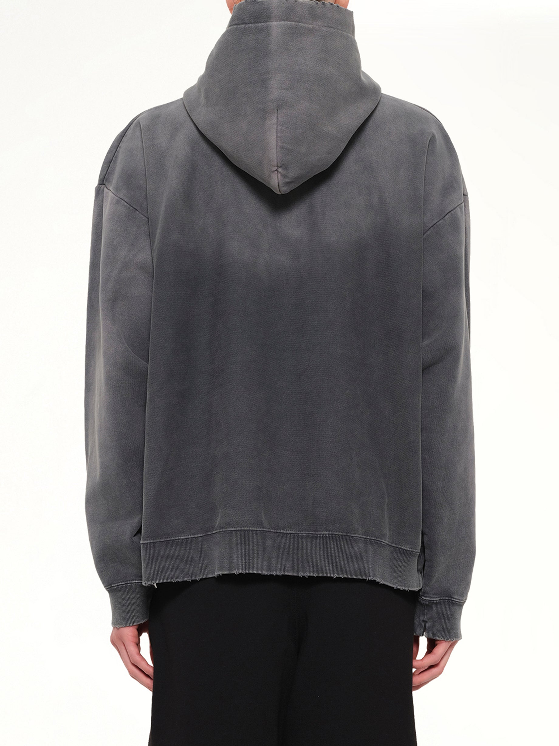 MAISON MIHARA YASUHIRO Instrumental French Terry Distressed Hoodie in Black Back View from MARAIS