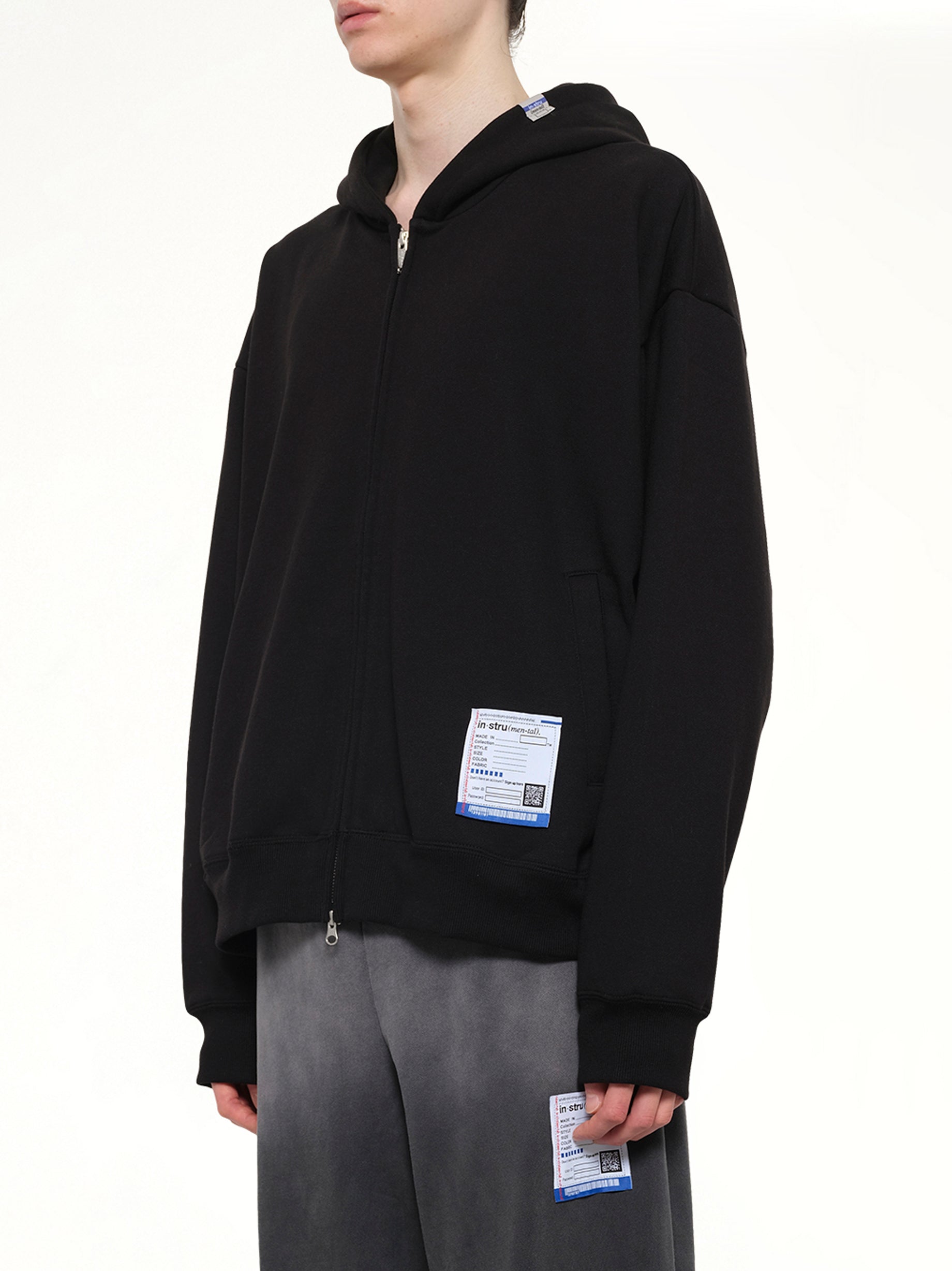 MAISON MIHARA YASUHIRO Instrumental Heavy Weight Zip Hoodie in Black Side View from MARAIS
