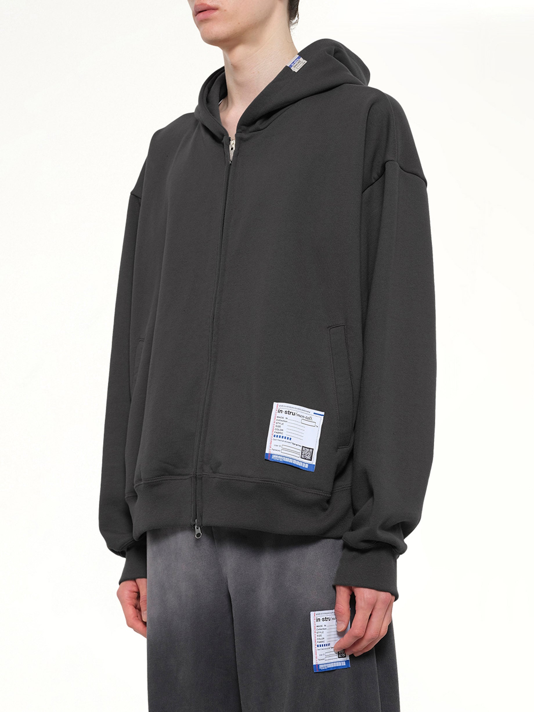 MAISON MIHARA YASUHIRO Instrumental Heavy Weight Zip Hoodie in Dark Gray Side View from MARAIS