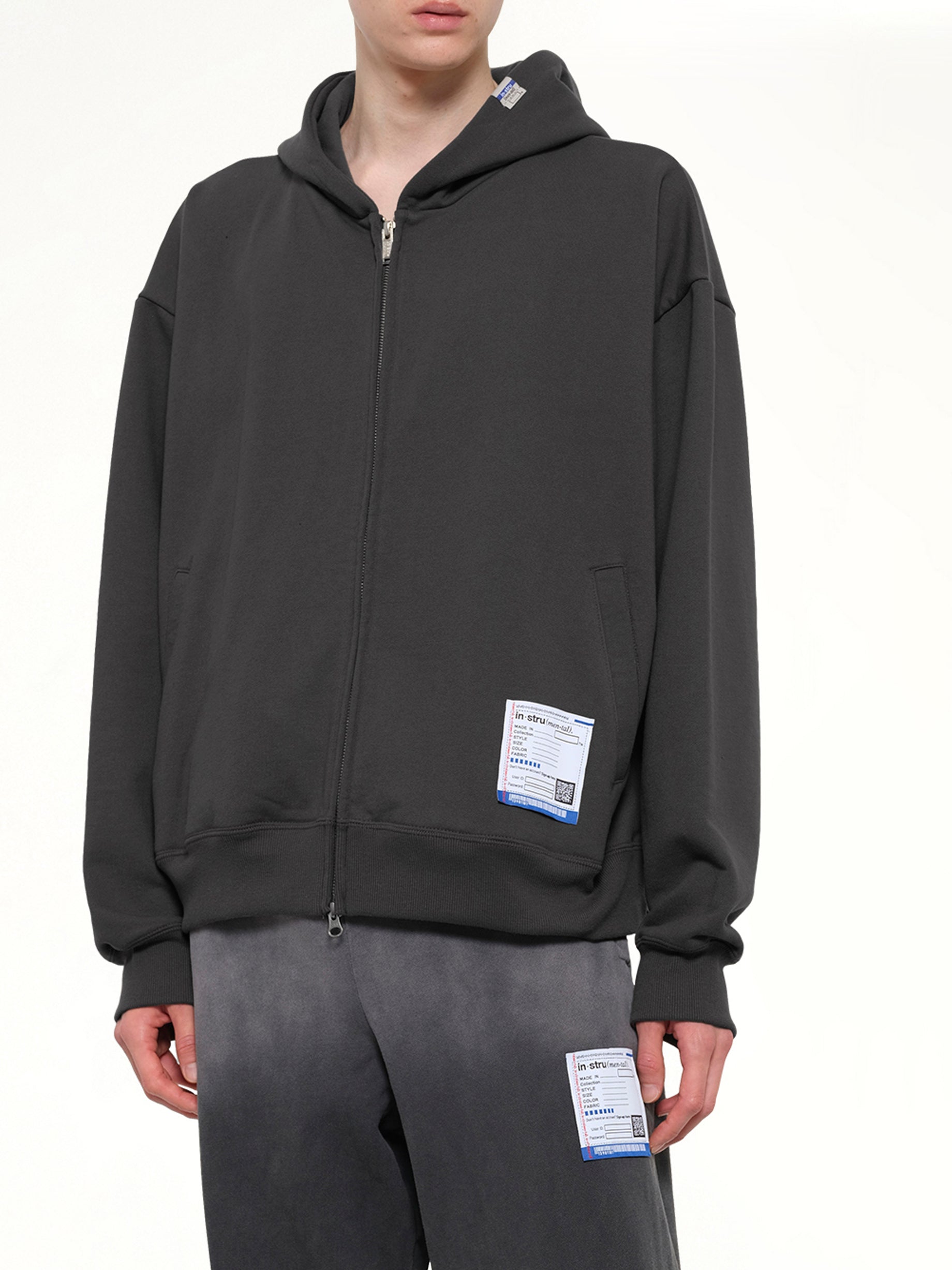 MAISON MIHARA YASUHIRO Instrumental Heavy Weight Zip Hoodie in Dark Gray Detail Shot from MARAIS