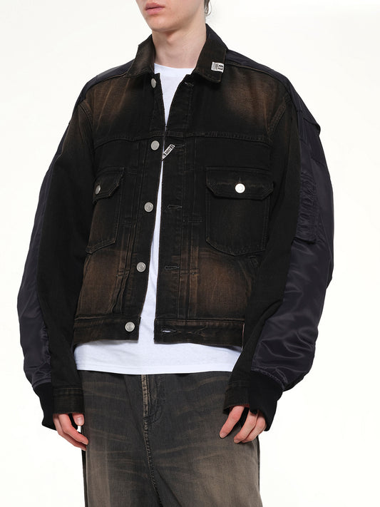 Combined Denim MA-1 Blouson in Black