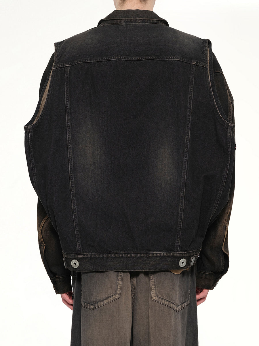 Back Vest Denim Blouson in Black
