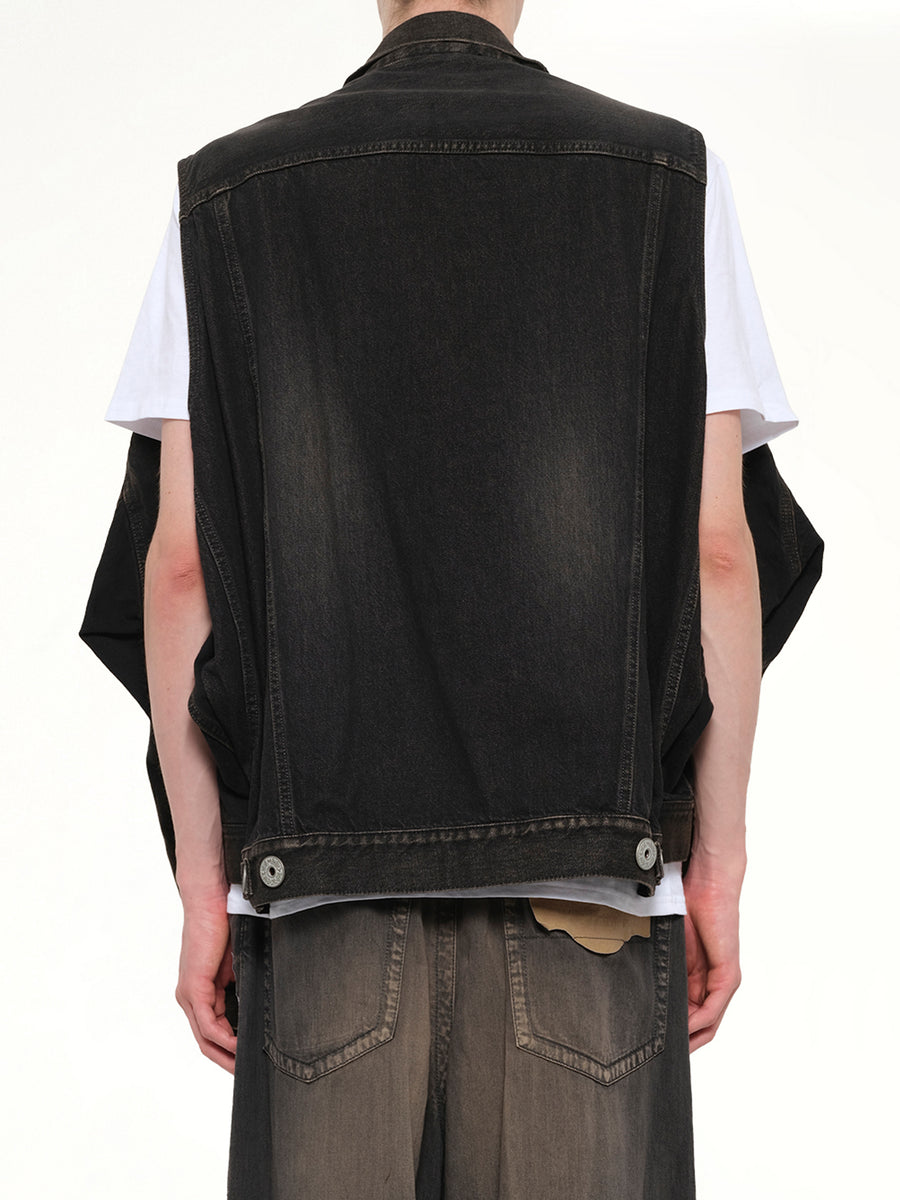 Back Vest Denim Blouson in Black