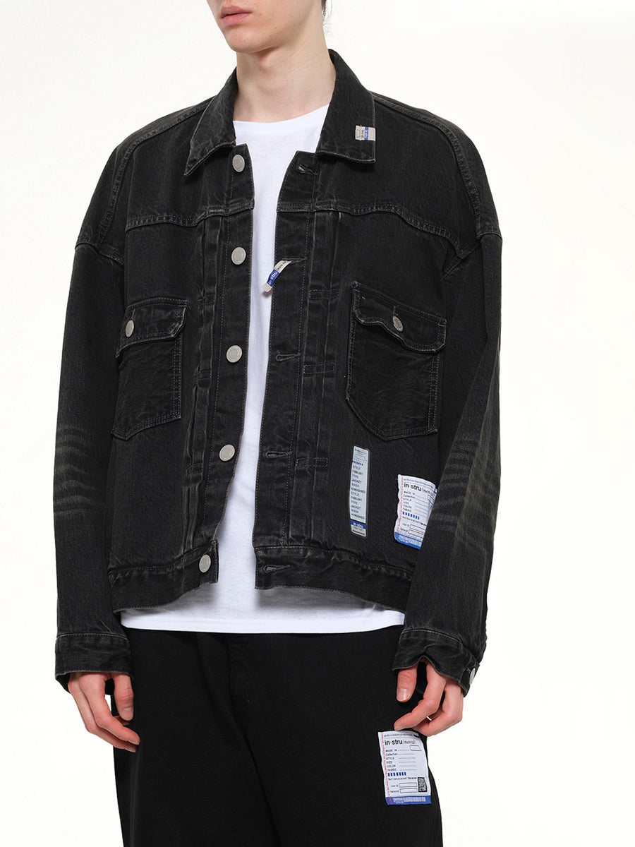 Instrumental Hard Washed Selvage Denim Jacket in Black