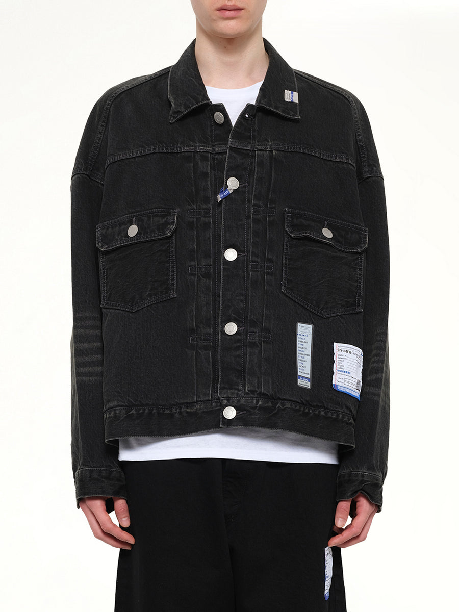 Instrumental Hard Washed Selvage Denim Jacket in Black