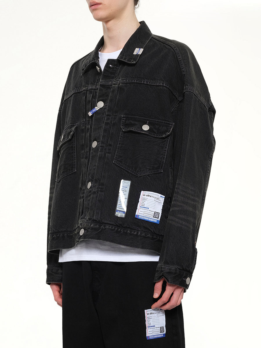 Instrumental Hard Washed Selvage Denim Jacket in Black