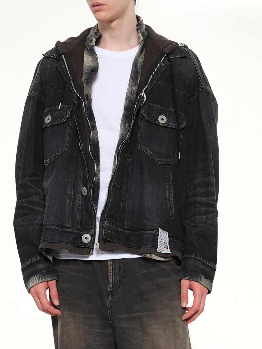 Triple Layered Denim Jacket in Black