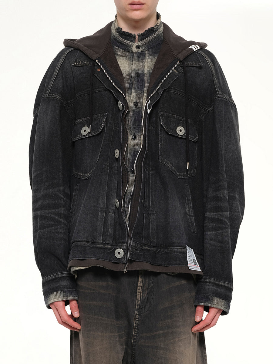 Triple Layered Denim Jacket in Black