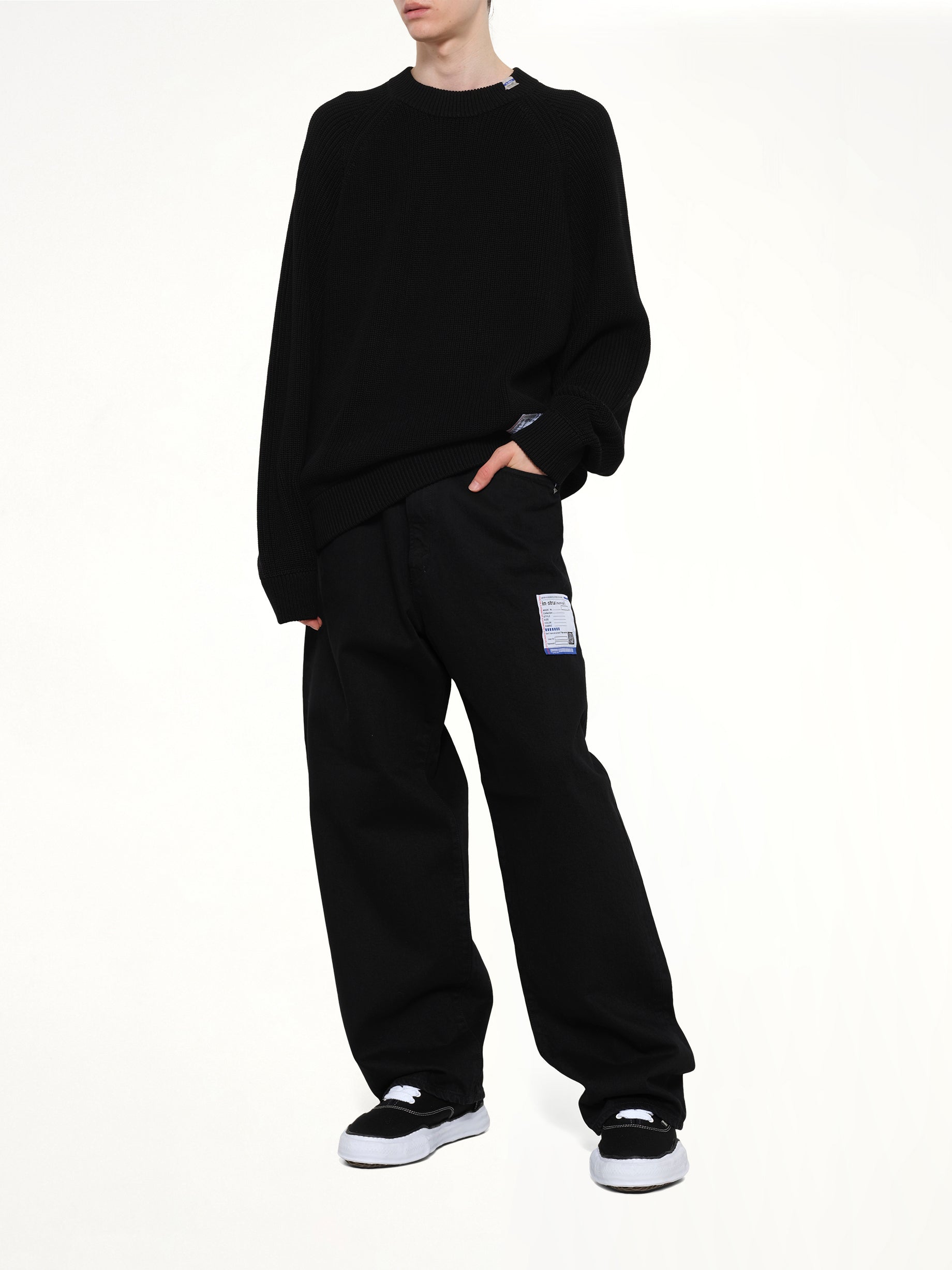 MAISON MIHARA YASUHIRO Instrumental One Washed Selvage Denim Baggy Pants in Black Full Reference from MARAIS