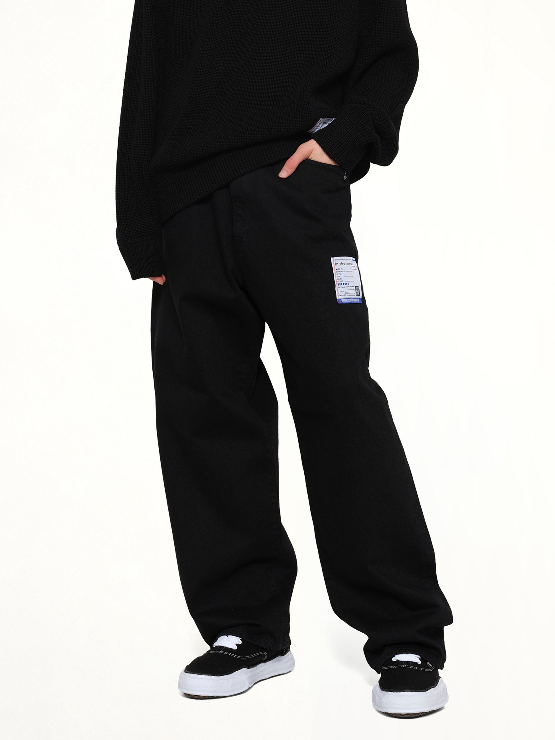 MAISON MIHARA YASUHIRO Instrumental One Washed Selvage Denim Baggy Pants in Black Detail Shot from MARAIS