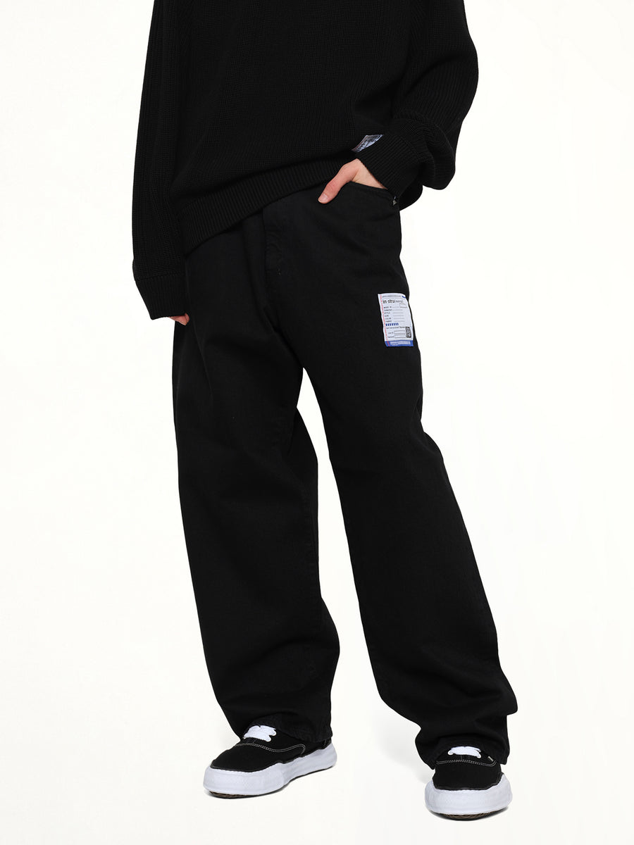 Instrumental One Washed Selvage Denim Baggy Pants in Black