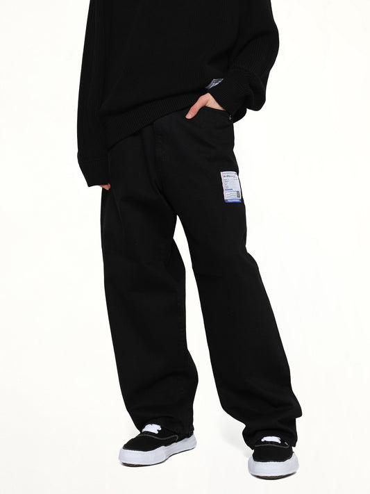 Instrumental One Washed Selvage Denim Baggy Pants in Black