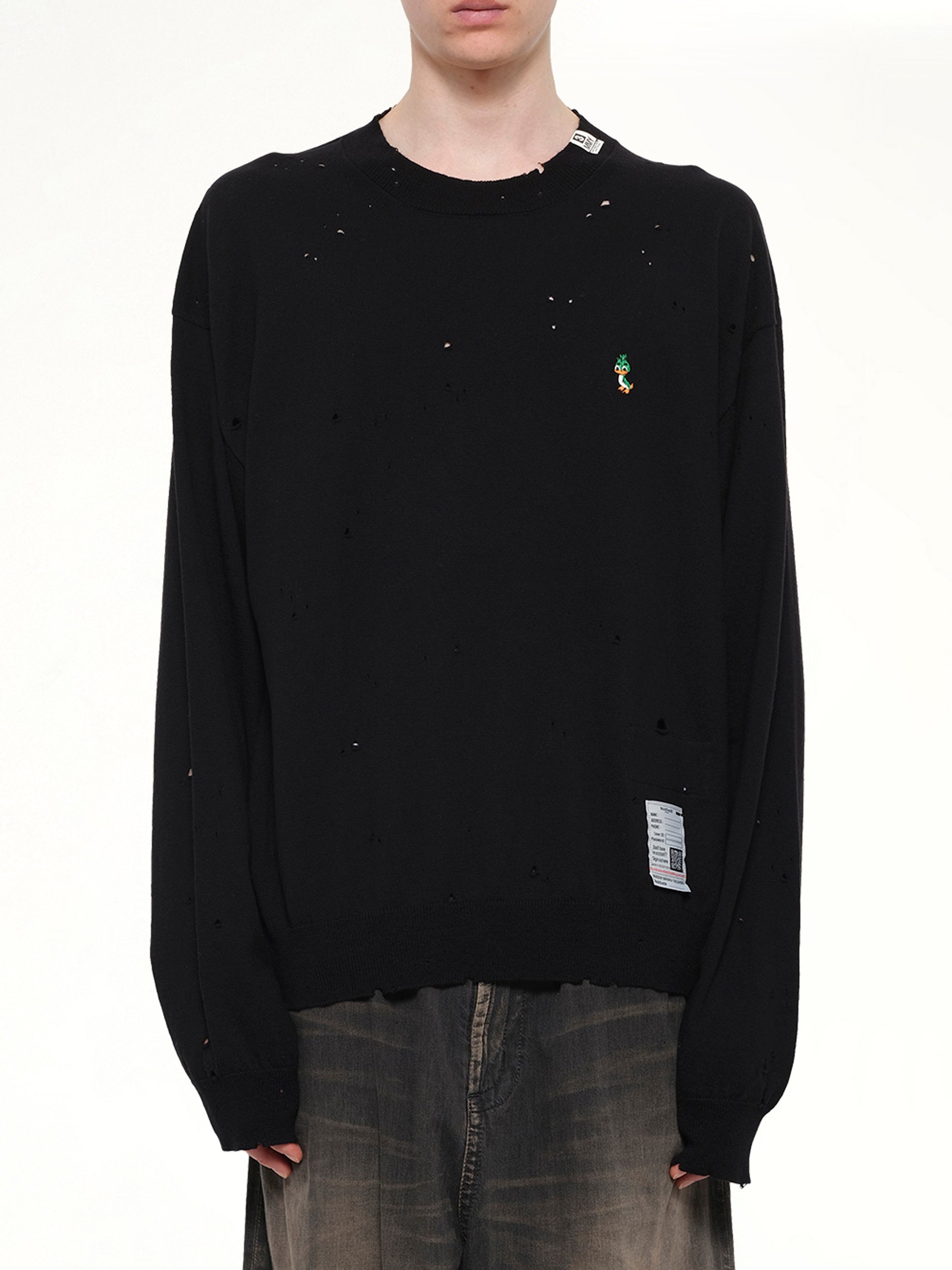 Distressed Knit Pullover in Black