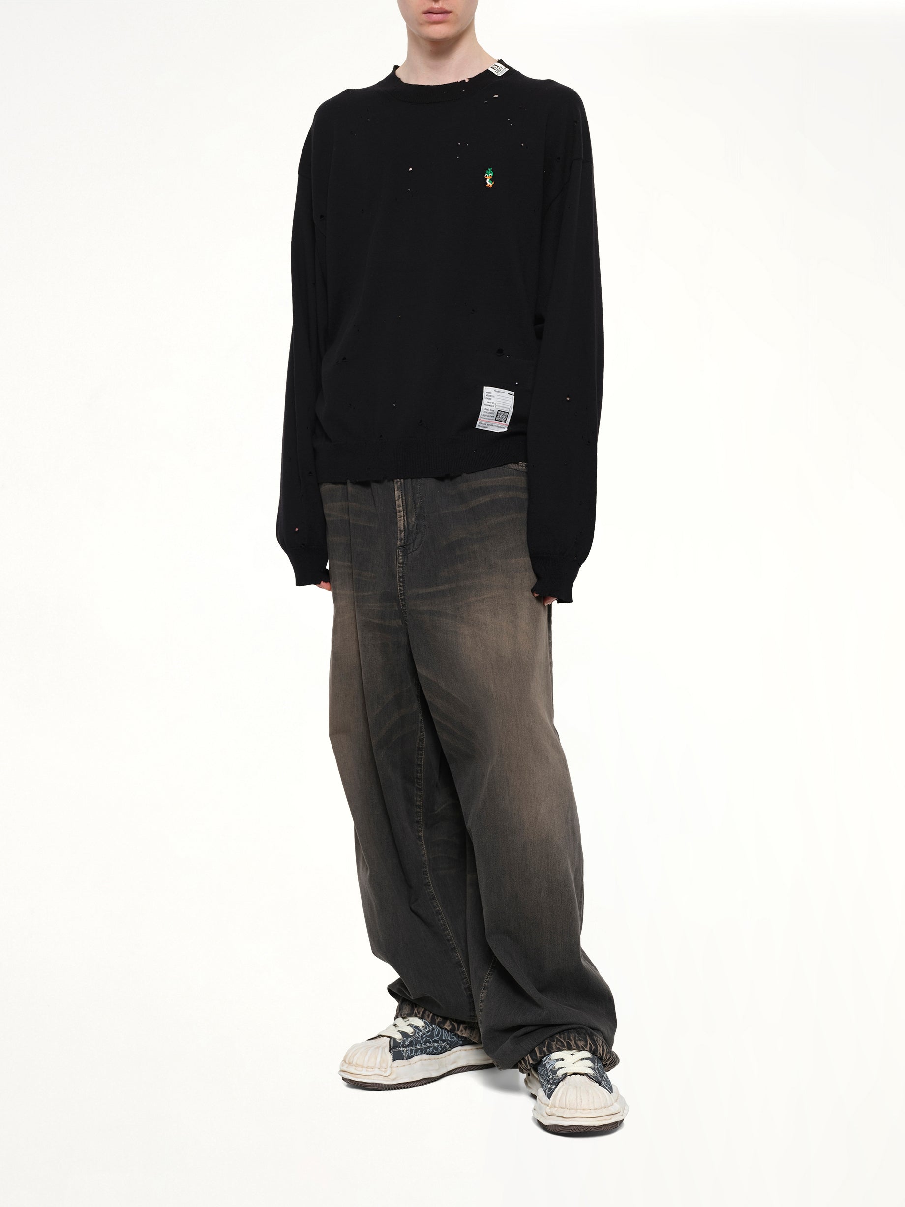 MAISON MIHARA YASUHIRO Distressed Knit Pullover in Black Full Reference from MARAIS