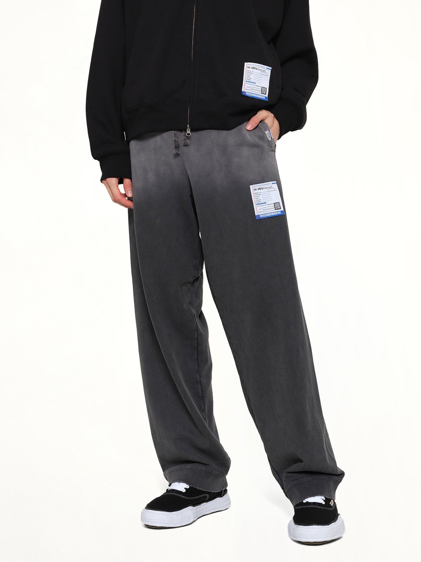 Instrumental French Terry Distressed Easy Pants in Black