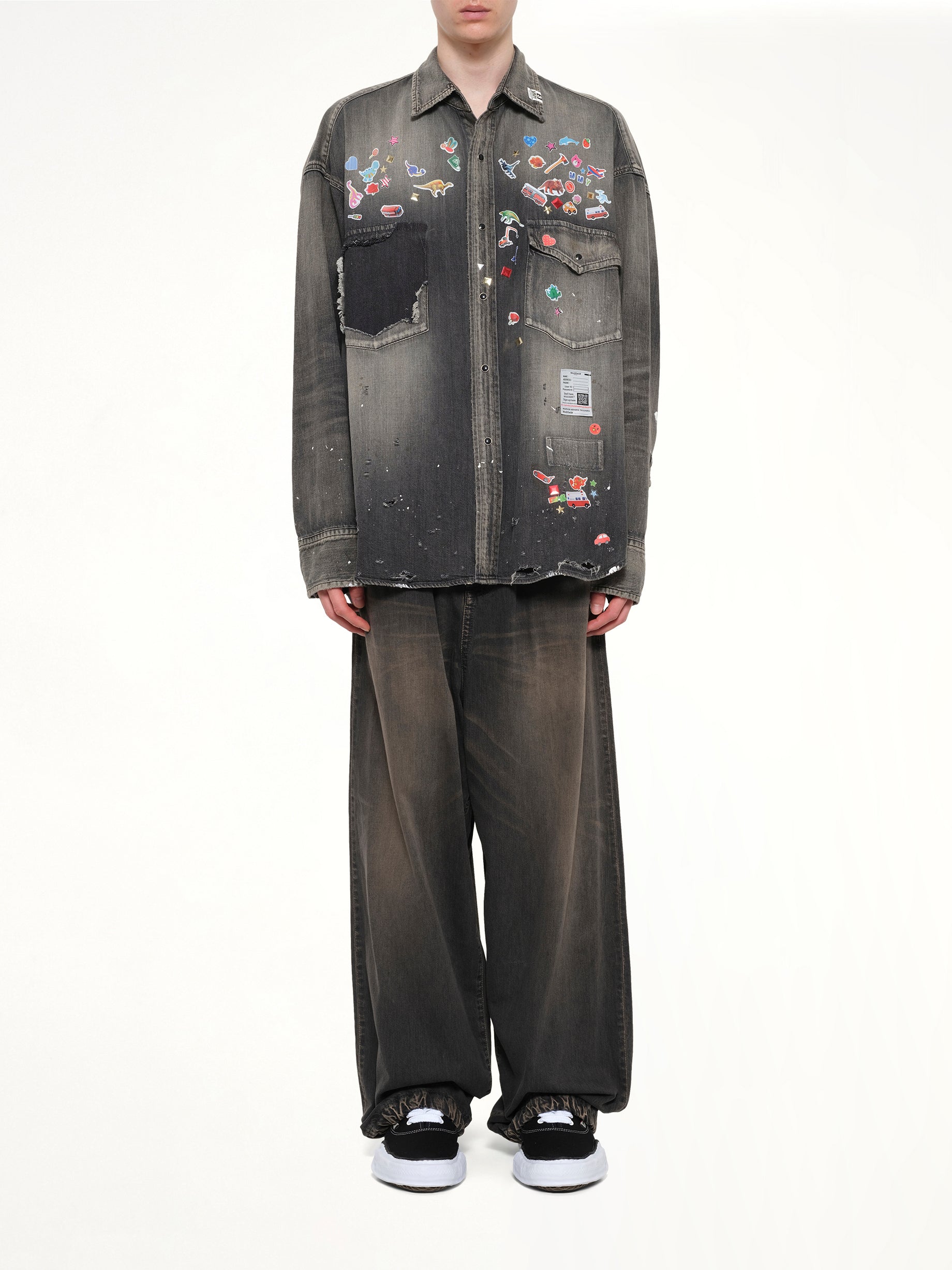 MAISON MIHARA YASUHIRO Denim Shirts W Sticker in Black Model View from MARAIS