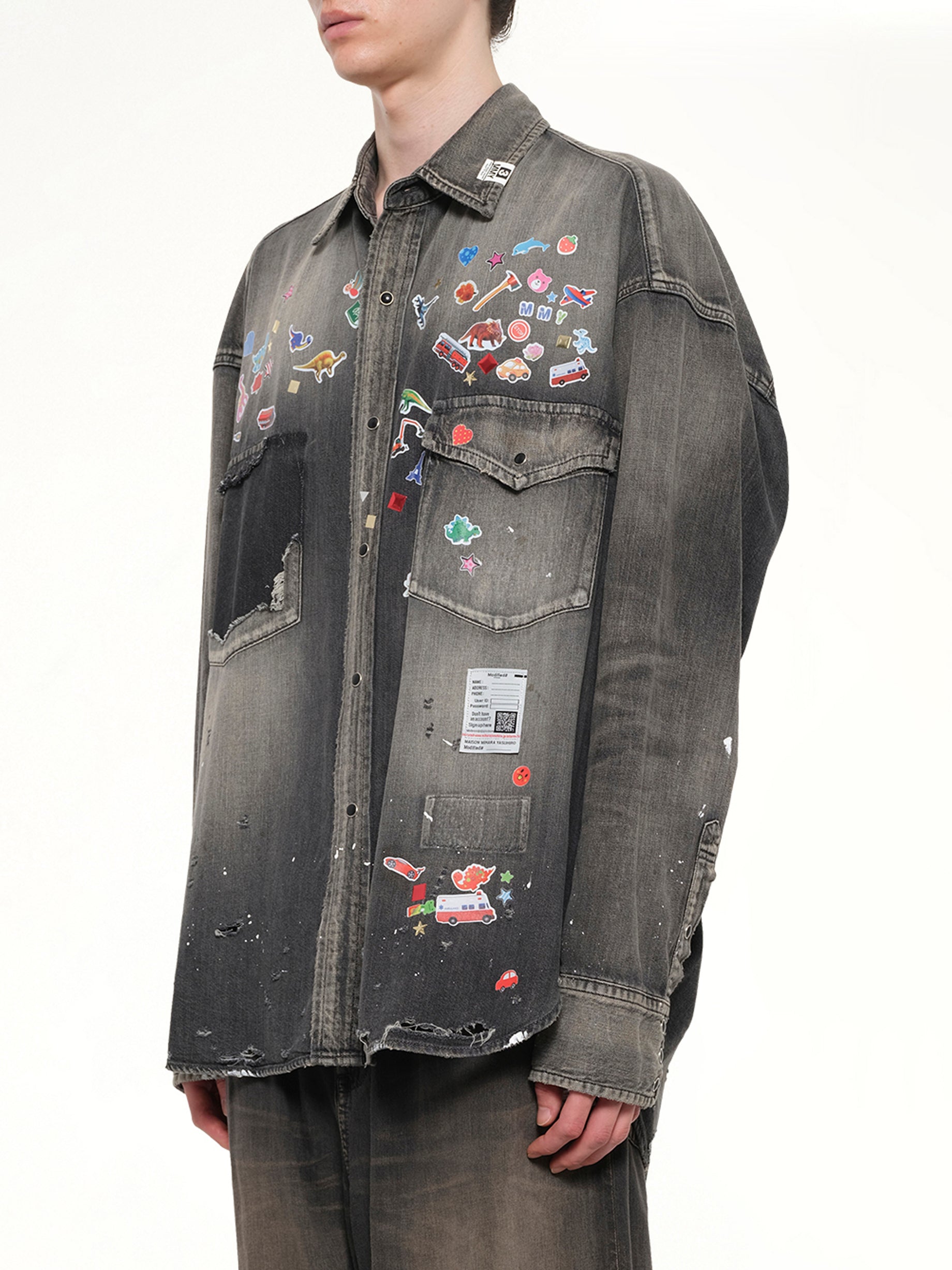 MAISON MIHARA YASUHIRO Denim Shirts W Sticker in Black Side View from MARAIS
