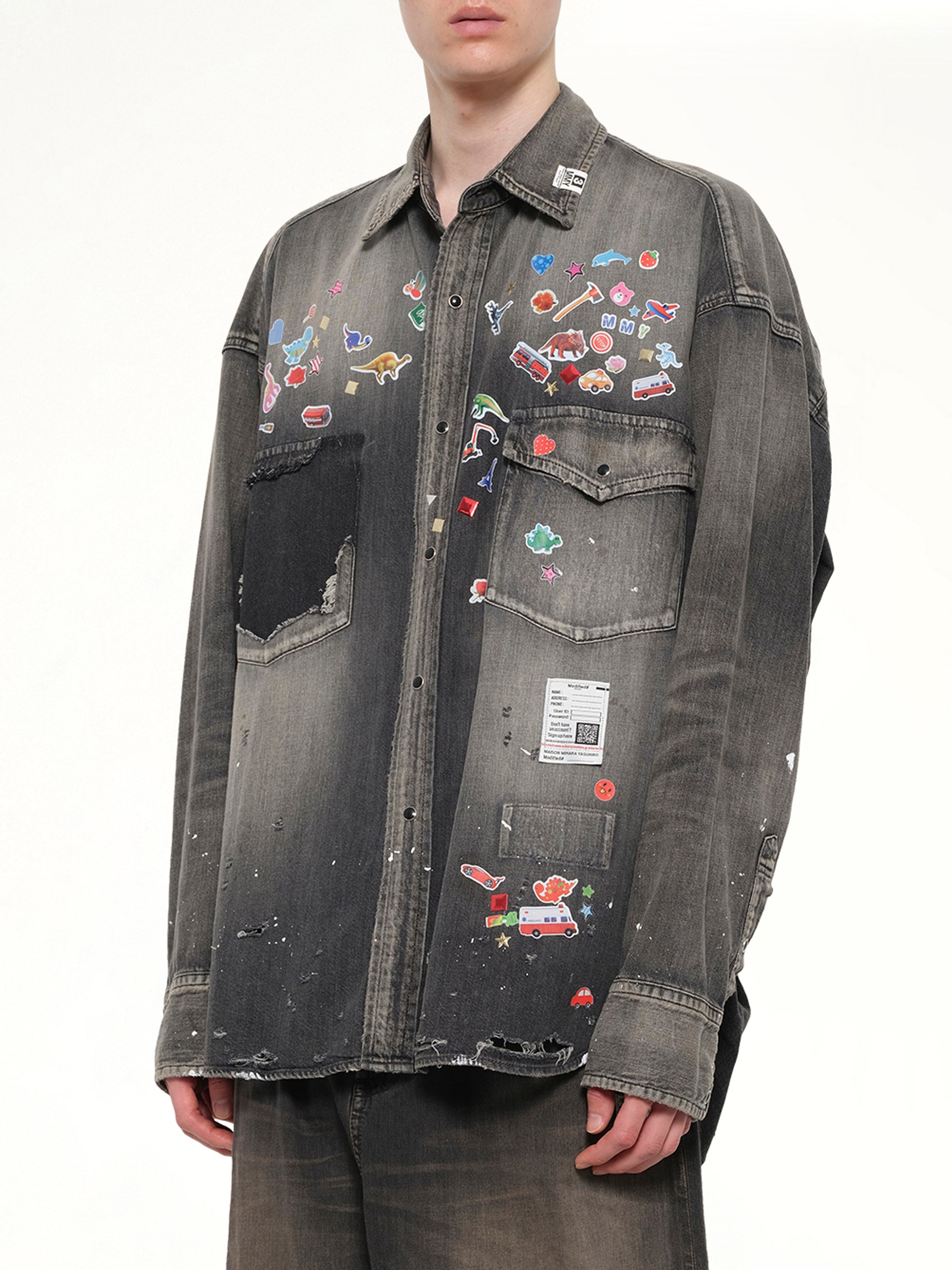 MAISON MIHARA YASUHIRO Denim Shirts W Sticker in Black Detail Shot from MARAIS