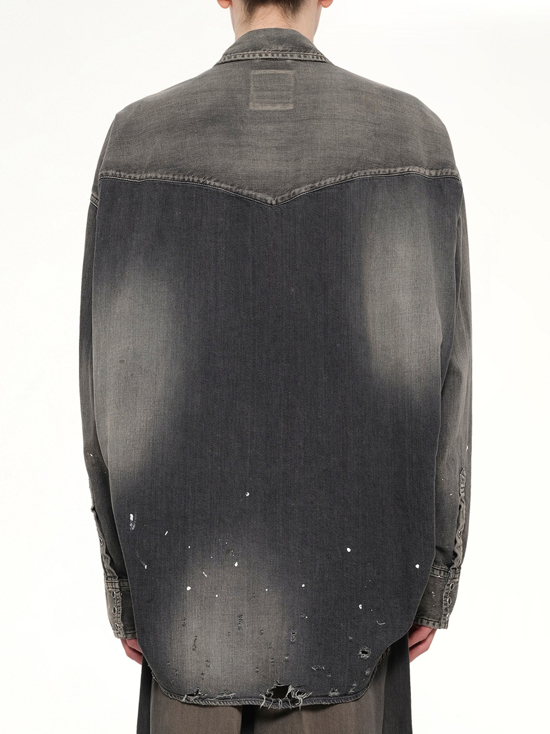 MAISON MIHARA YASUHIRO Denim Shirts W Sticker in Black Back View from MARAIS