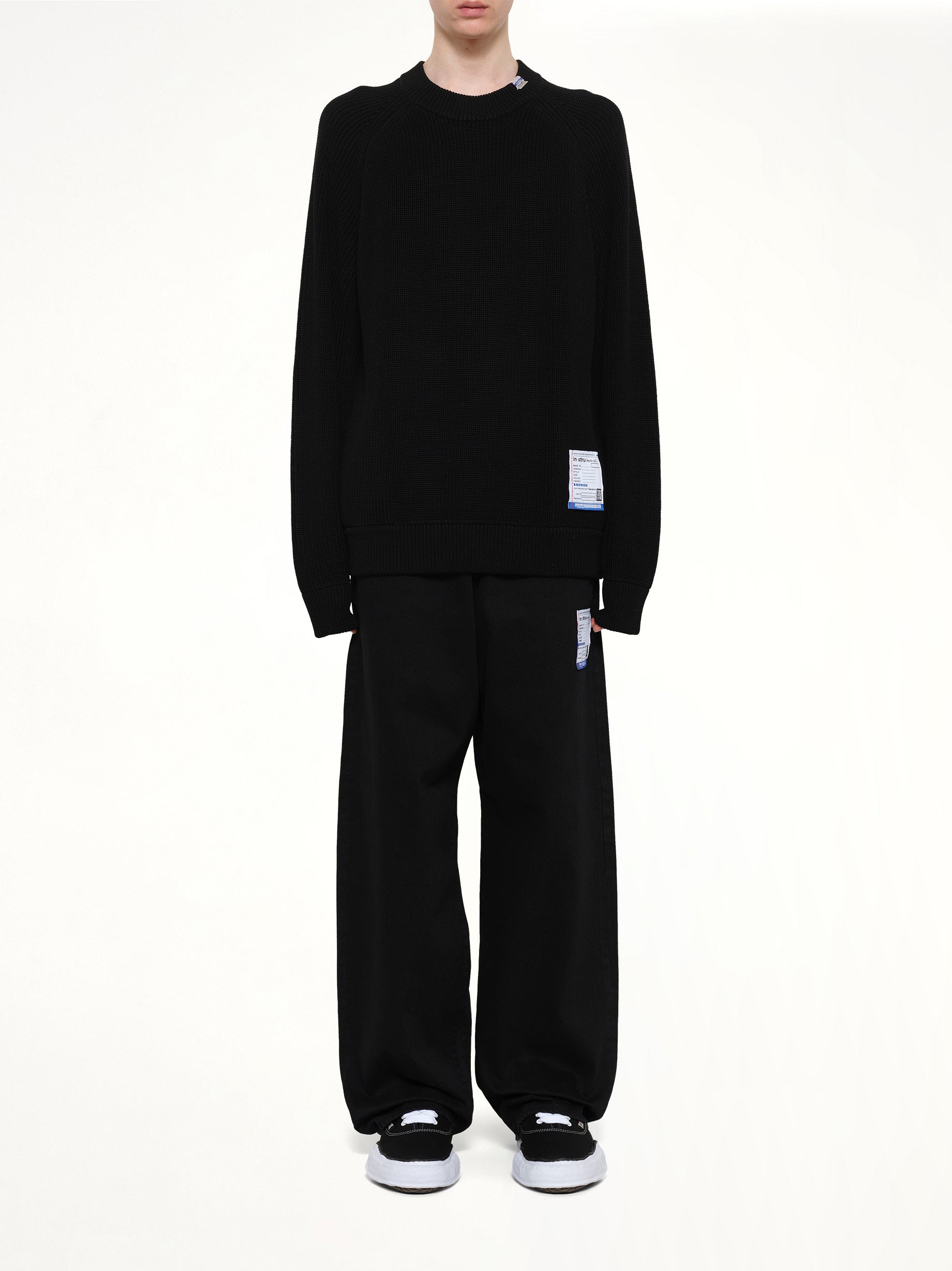 MAISON MIHARA YASUHIRO Instrumental High Density Knit Pullover in Black Model View from MARAIS