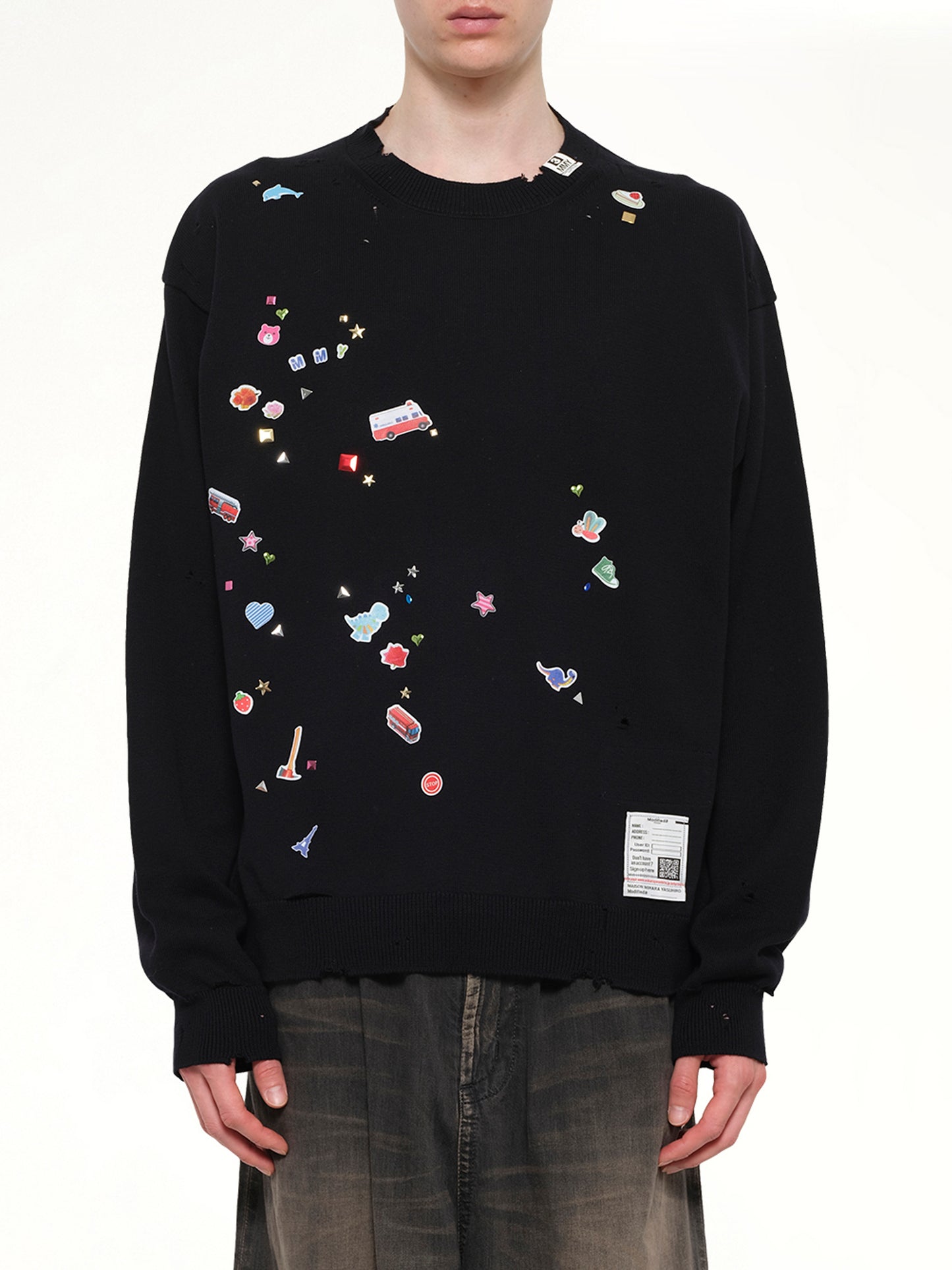 Kids Sticker Knit Pullover in Black